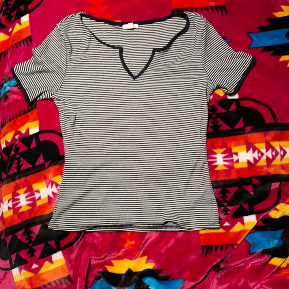 Dark blue and white striped T-shirt